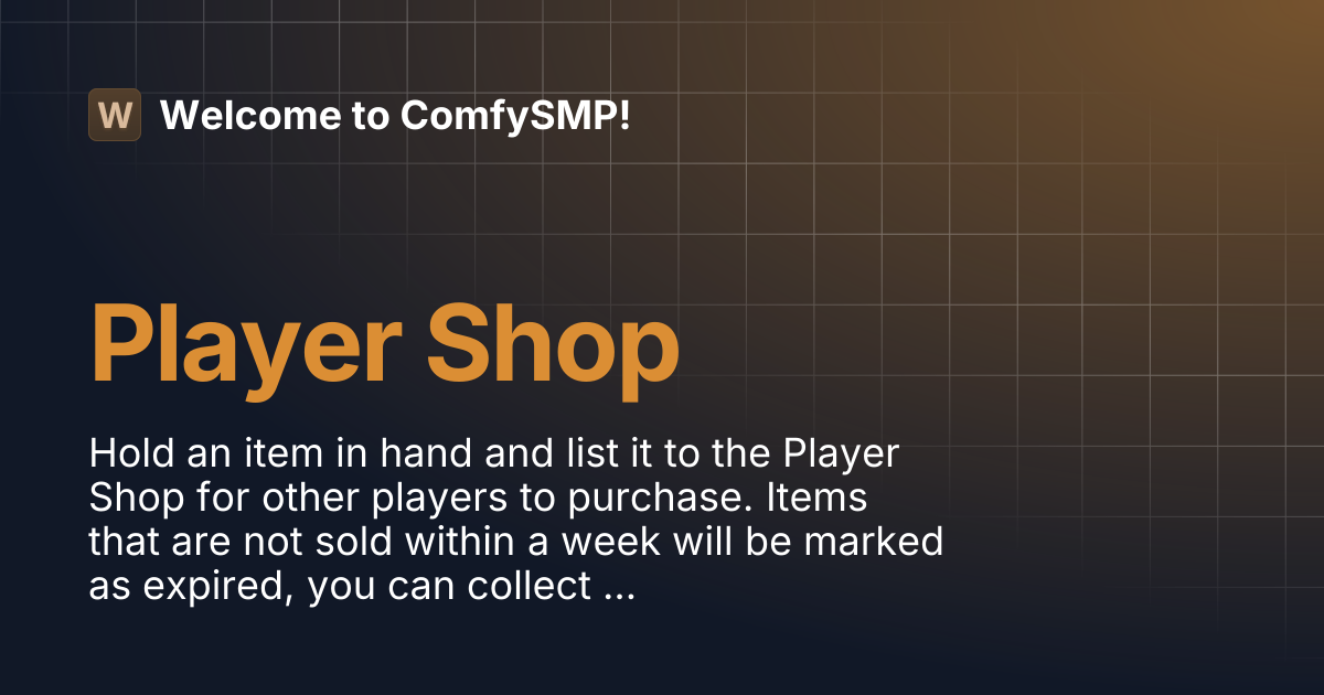 Player Shop | Welcome to ComfySMP!
